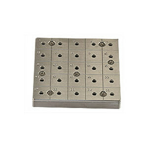 EM-Tec CS25/4 C-Square multi pin stub holder for 25x Ø12.7mm or 4x or 9x Ø25.4mm pin stubs, Ø14mm JEOL stub
