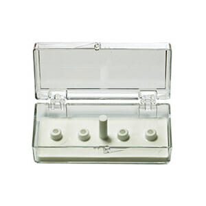 EM-Tec SB4 small size clear styrene box for 4 standard 12.7mm SEM pin stubs