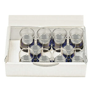 EM-Tec FS20Z box with 10 x Ø25.4mm short Zeiss pin stubs in SB3 storage tubes (no tabs)